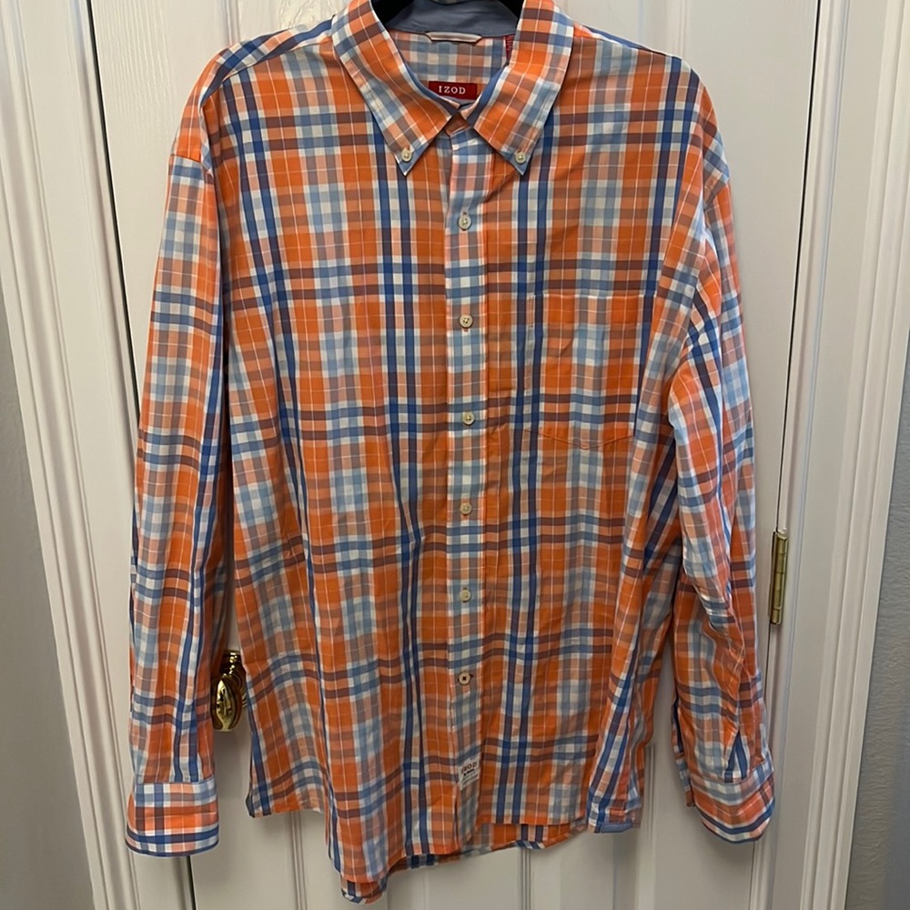 IZOD Long Sleeve Button down Shirt Size Large-Blue & Orange